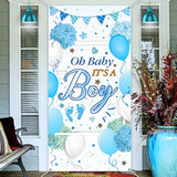 Baby shower welcome banner and blue photo backdrop 70x35 inch for party decor
