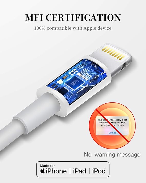 2 Pack Apple MFi Certified Lightning to USB Cable 6FT Fast Charging Cord for iPhone iPad