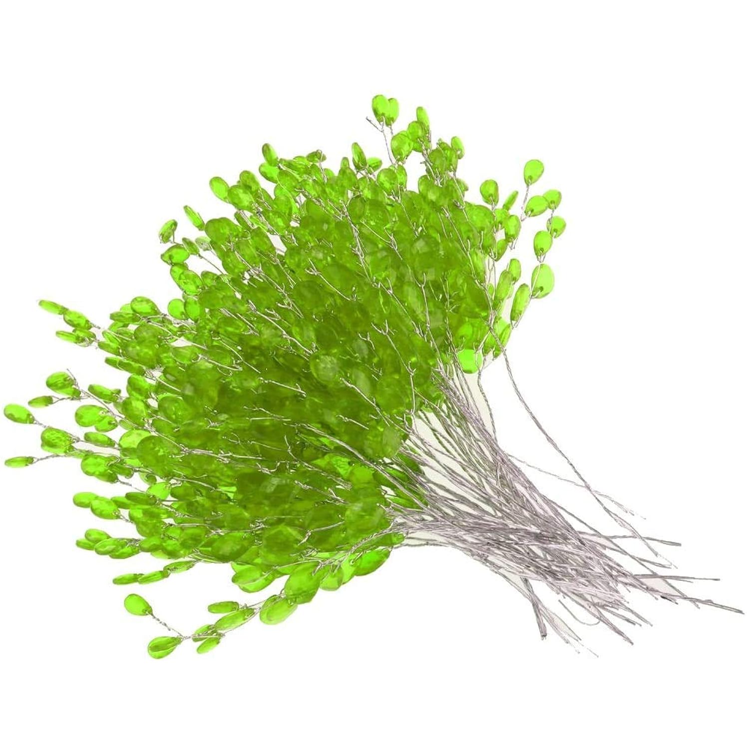 50Pcs Artificial Flower Stem With Crystal Acrylic Beads Water Drop Diamante Flower Branches For Home Wedding Decor - Green