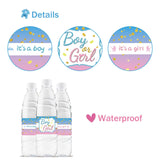 32 Pcs Gender Reveal Water Bottle Labels, Boy Or Girl Water Bottle Labels, Baby Shower Party Bottle Wrappers, Baby 1St Birthday Party Water Labels - Blue & Pink Glitter
