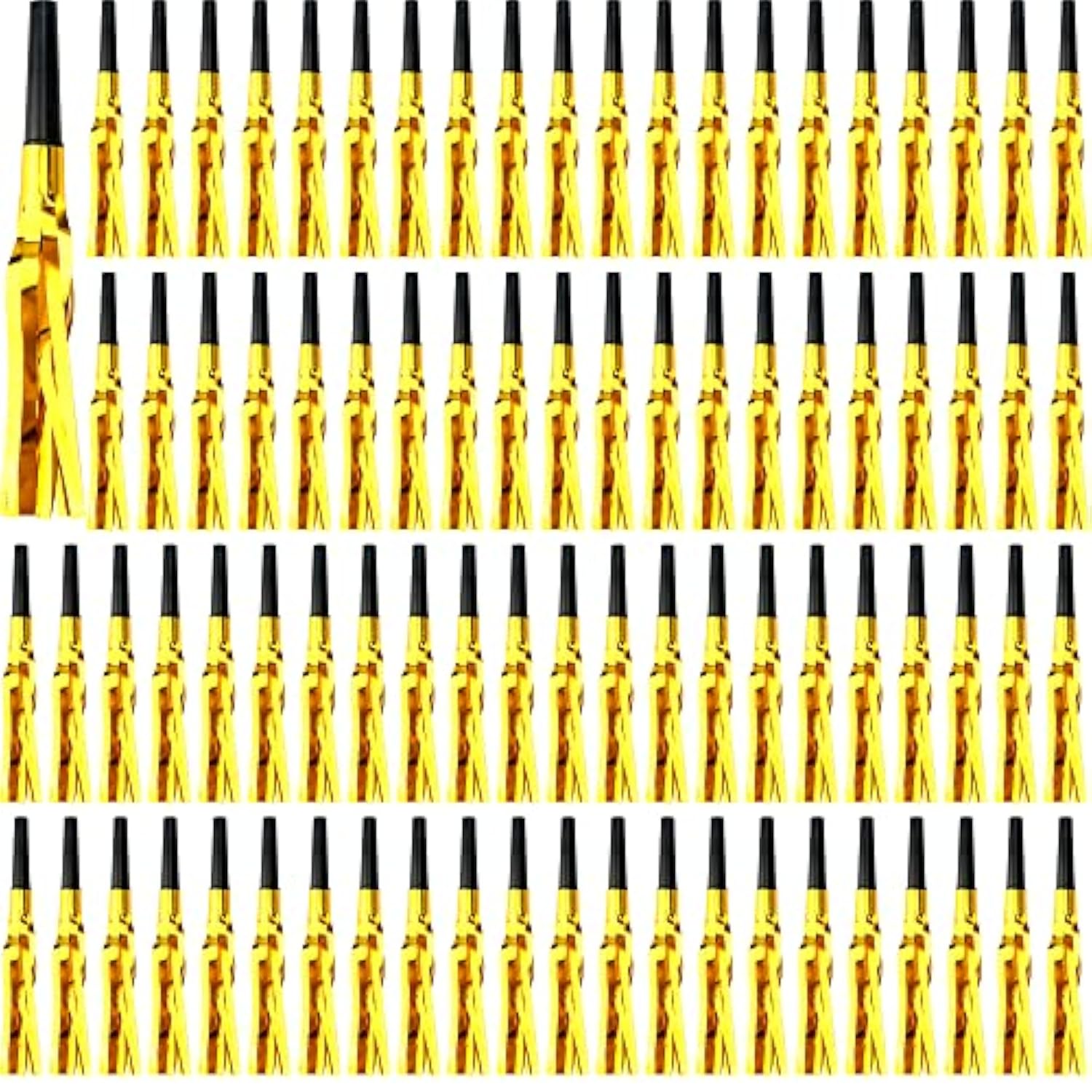 102-Piece Gold Glitter Fringed Noise Makers Bulk Party Blowouts & Whistles