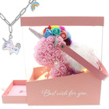 Rose Unicorn Party Favor Artificial Flowers Forever Gift Box Set For Her Girlfriend Children Kid Daughter Women Anniversary Christmas Valentines Birthday Mothers Day (Light Pink)