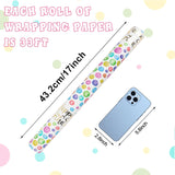 Birthday Wrapping Paper Roll,Colourful Paper With Polka Dot Gold Happy Birthday And Cut Lines On Reverse(17In×33Ft Roll)