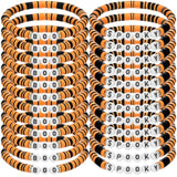 24 Pcs Spooky Boo Halloween Bracelets Polymer Clay Beaded Stretch Bracelets Letter Boho Jewelry For Women Halloween Party Favors For Family Friend Accessory Gift(Orange And Black)