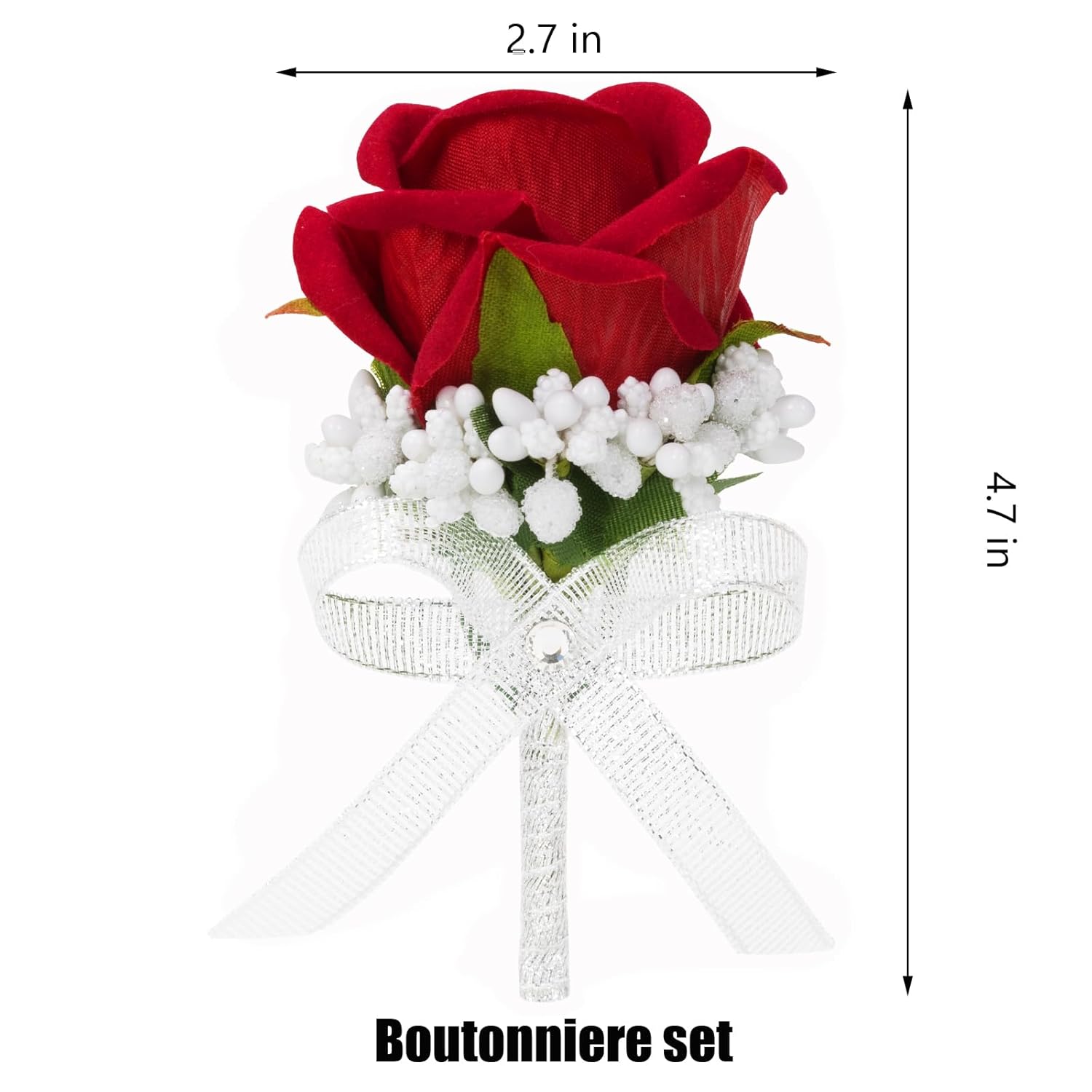Set Of 6 Red Rose Boutonniere For Men, Groom And Best Man Artificial Flowers Boutonnieres, For Wedding Ceremony Formal Dinner Prom Party