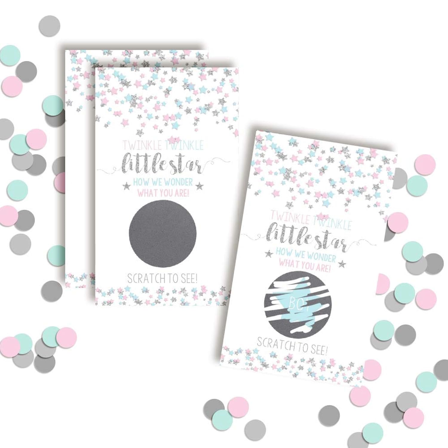 It’S A Boy Twinkle Twinkle Little Star Theme Gender Reveal 20 Scratch Off Cards 2"X3.5" Double-Sided Baby Shower Game Cards, Blue Star Reveal Activity For Guests, Made In Usa
