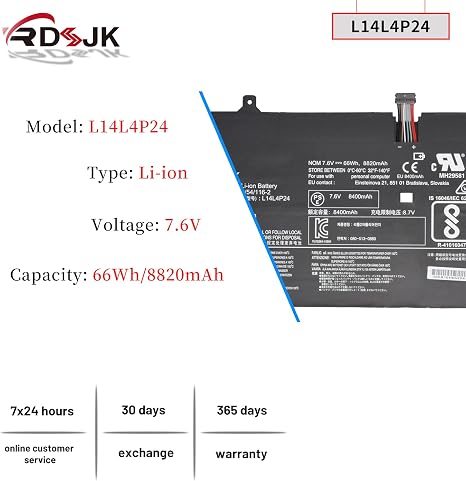 Replacement Laptop Battery for Lenovo Yoga 900 3 Pro 7.5V 66Wh L14L4P24 L14M4P24