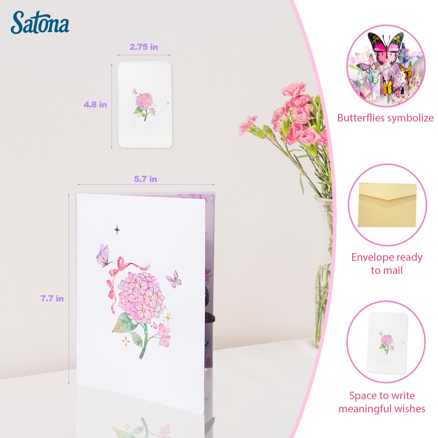 3D Pop-Up Butterfly Greeting Card – Elegant Floral And Butterfly Design With Gold Foil Details, Perfect For Birthdays, Anniversaries, Thank You Notes, All Occasions – Includes Envelope And Message Space (Pink Monarch)