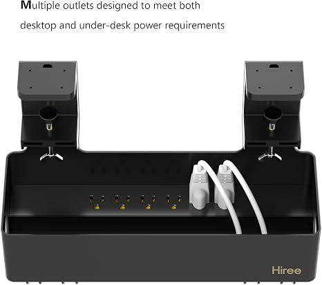 Under Desk Cable Management Tray with 6 AC Outlets Clamp Mount No Drill Organizer