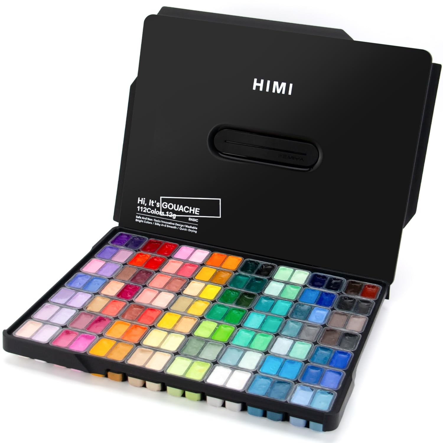 Himi Gouache Paint Set, 112 Colors X 12G Twin Jelly Cup Design In Carrying Case, Non-Toxic Paint For Canvas And Paper, Perfect For Artists, Student, Opaque Painting (Black)