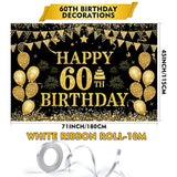 60Th Birthday Banner - Black & Gold - 71 X 45 Inch - Happy 60Th Birthday Decor