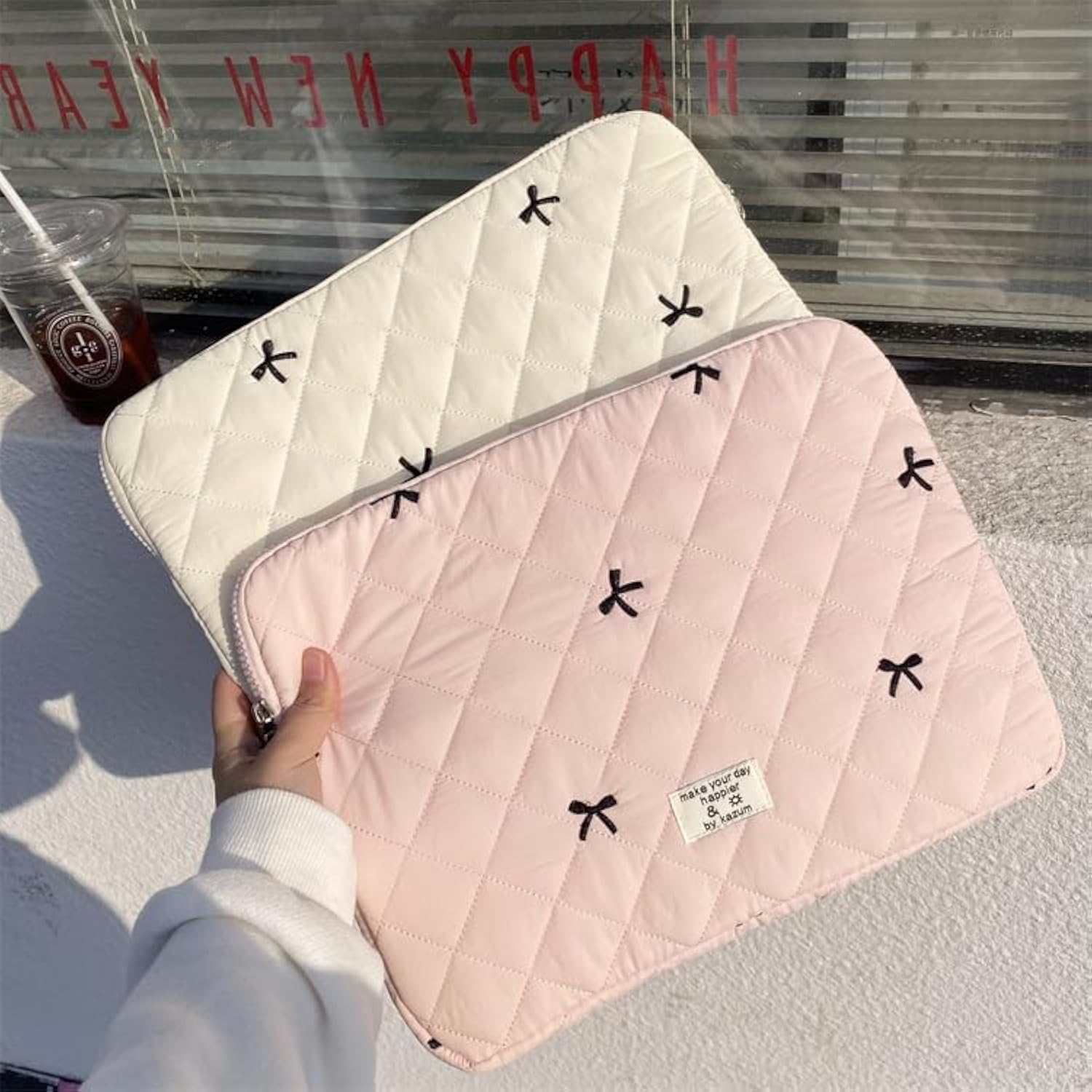 Cute Bow Graphic Carrying Laptop Bag Y2K Preppy Laptop Sleeve Case Bag Kawaii Pad Computer Protect Case Pouch (13-14 Inch,Pink)