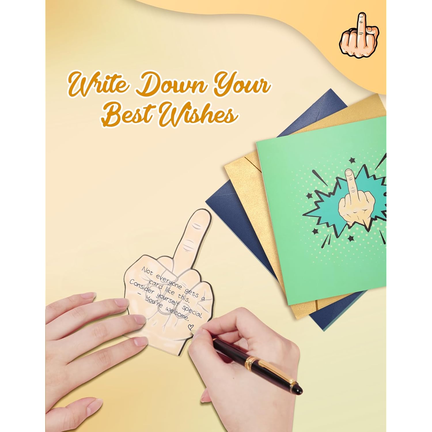 Middle Finger Pop Up Cards With Envelope - 3D Humorous Birthday Cards For Men Husband Boyfriend Male Friend Coworkers With Offensive Humor Blank Note, Hilarious Naughty Prank Gag Gifts For All Occasion