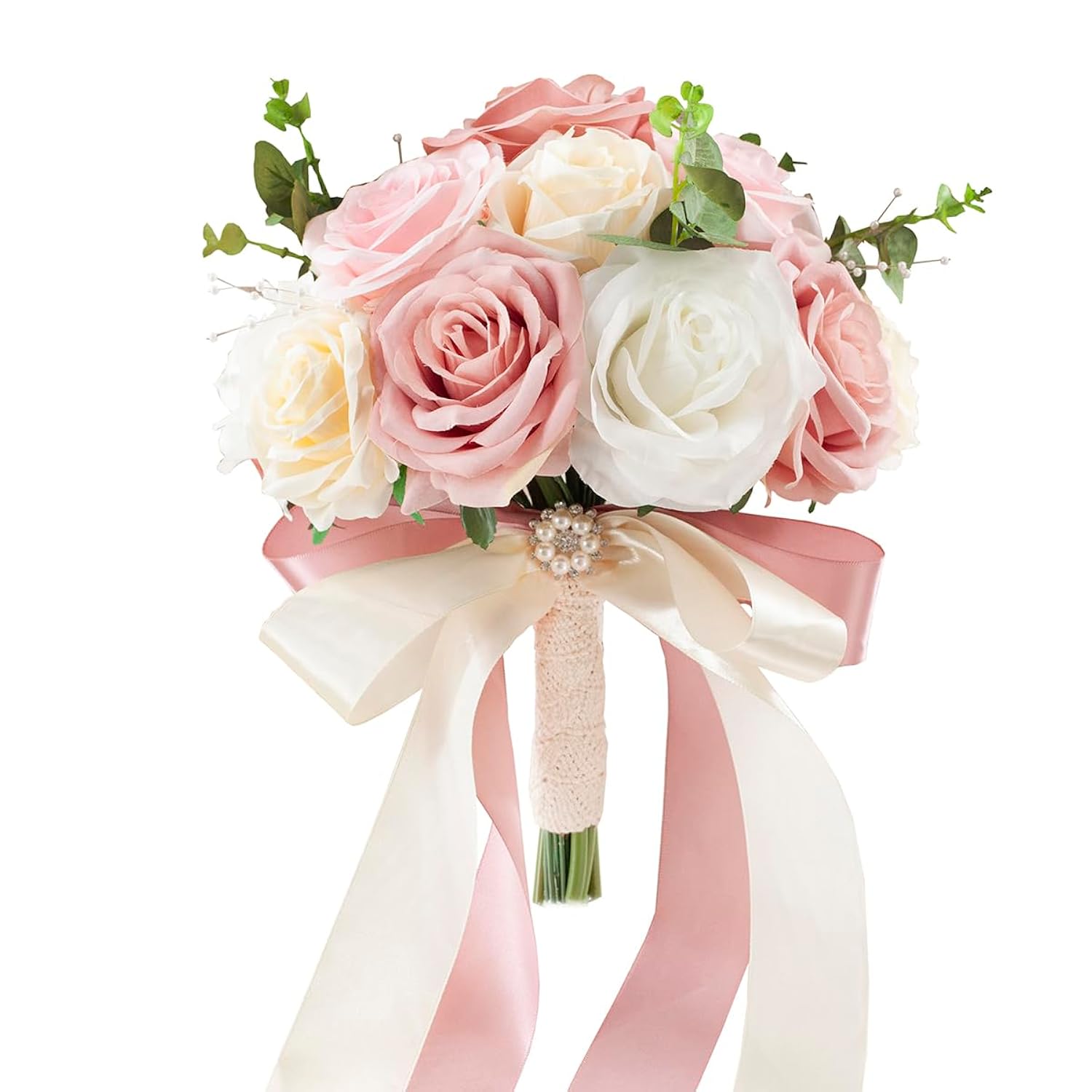 Pink & Champage Wedding Bouquets For Bride Bridesmaids, Bridal Bouquet For Wedding Silk Artificial Flowers