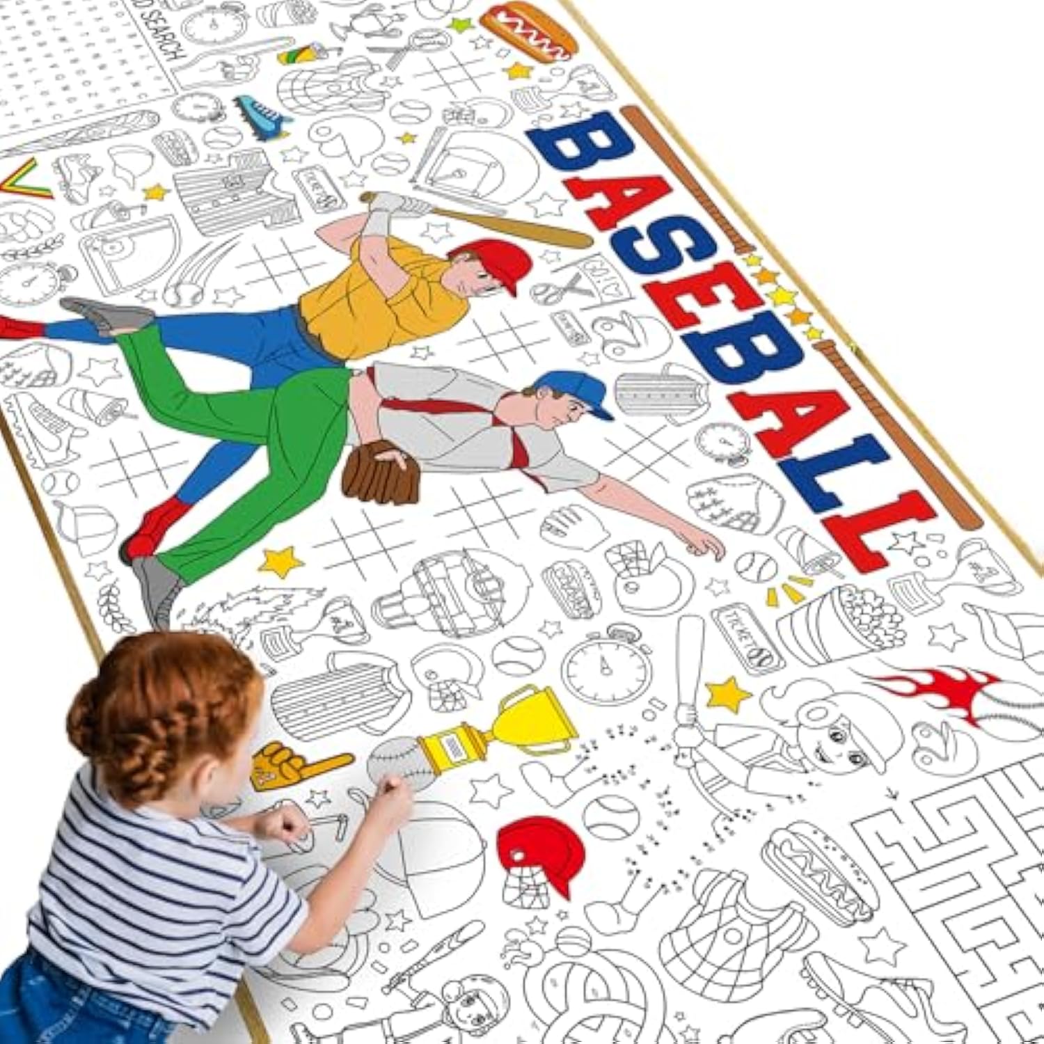 Baseball Themed Giant Coloring Poster Large Baseball Player Drawing Paper Coloring Tablecloth Diy Sports Theme Game Poster Table Cover Children Art Craft Colorings Mat Home Classroom Party Supplies