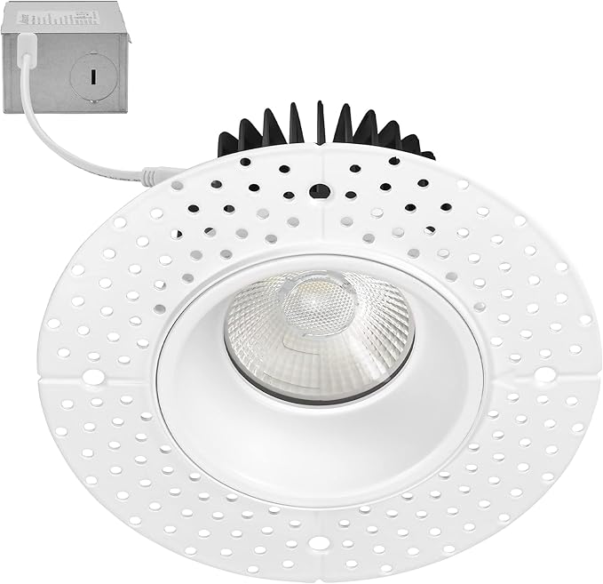 4 Inch Trimless Ultra Thin LED Recessed Downlight 5CCT Dimmable Anti Glare Canless Ceiling Light with J Box