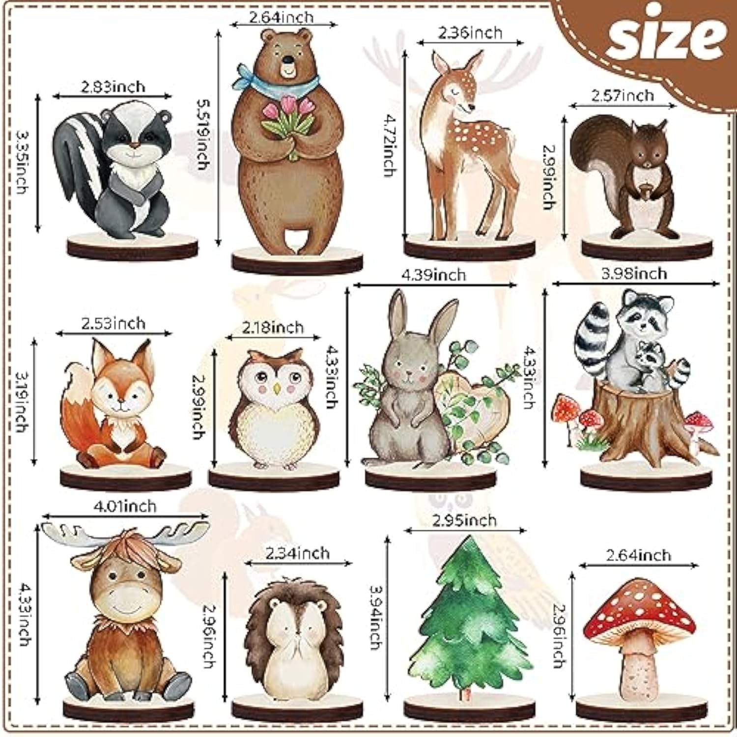 12 Pcs Woodland Animals Wooden Animal Cutout Shapes Forest Painted Woo