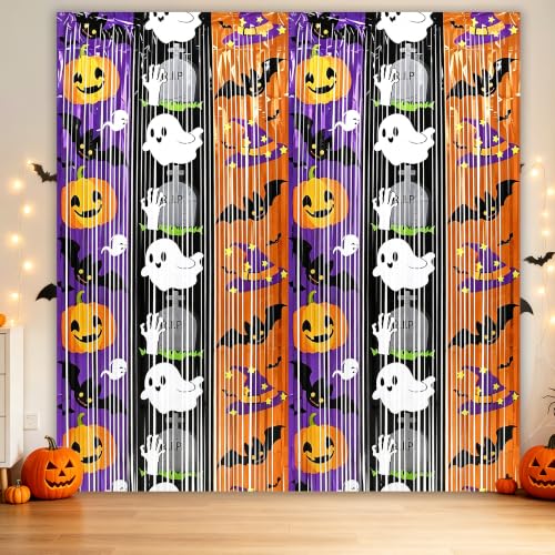 2PCS Halloween Metallic Foil Fringe Curtains Backdrop Streamers Decor