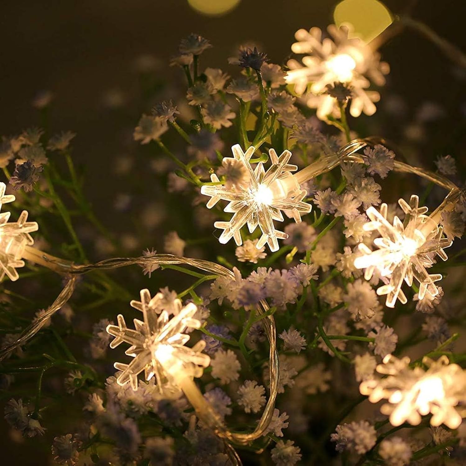 Snowflake Plug In String Lights, 10Ft 20 Led Fairy String Lights Warm White For Christmas Party Home Indoor Outdoor Deco
