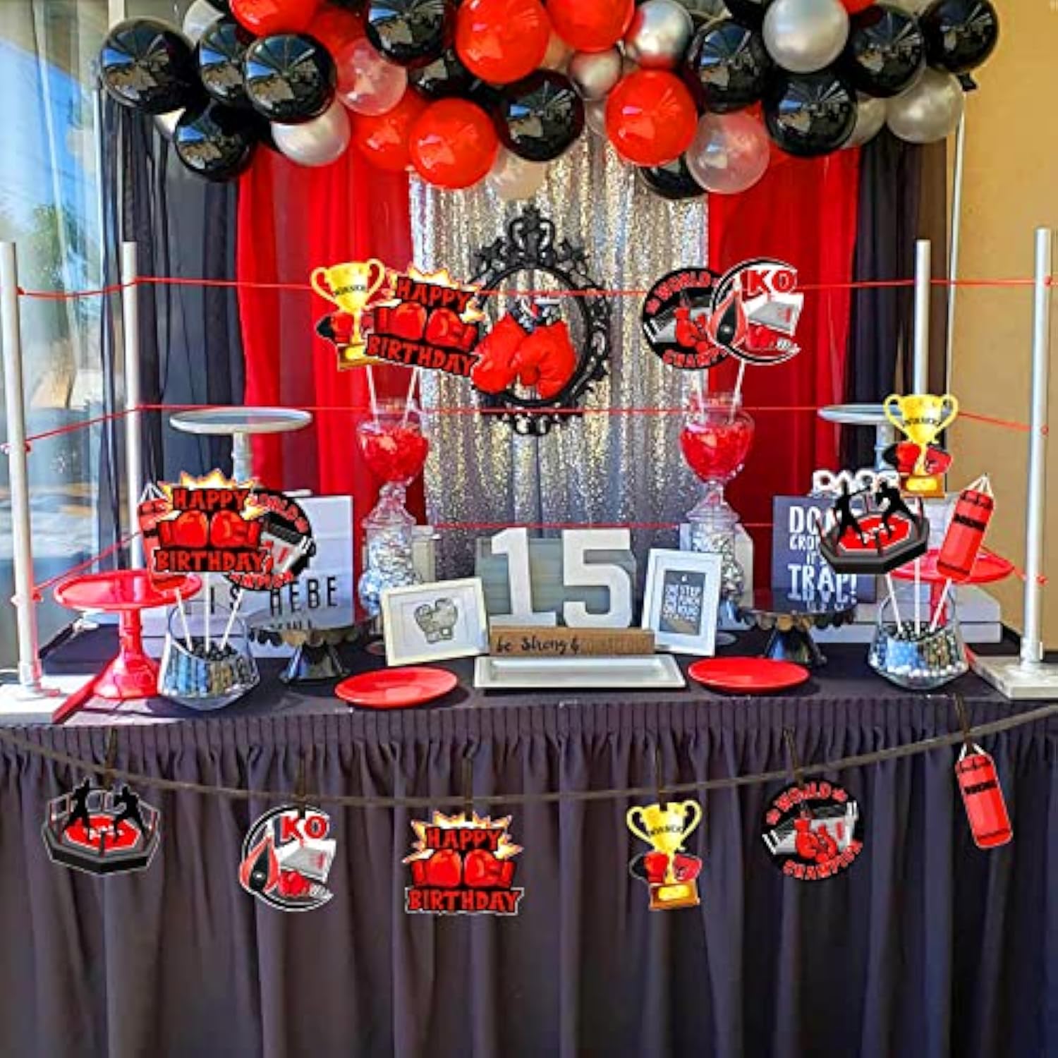 24 Pieces Boxing Birthday Centerpiece Sticks Red Black - Boxing Match