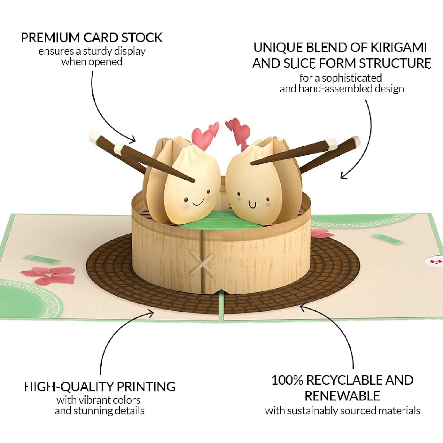 Everyday Pop-Up Card For Her, Him, Girls, Boys - 3D Love Greeting Cards - Dim Sum - 5" X 7" - Blank Note Card & Envelope Included