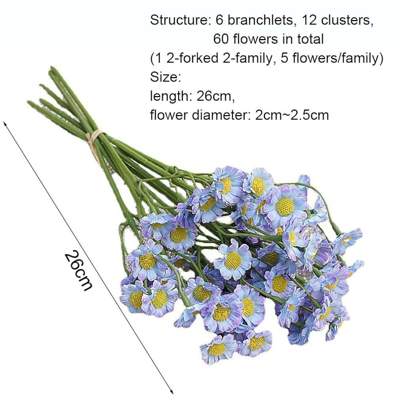 2 Bundle 60Heads Faux Chrysanthemum Artificial Flowers Creative Desktop Ornaments Floral Arrangement Bridal Bouquet Home Decorations(10.24Inch,White)