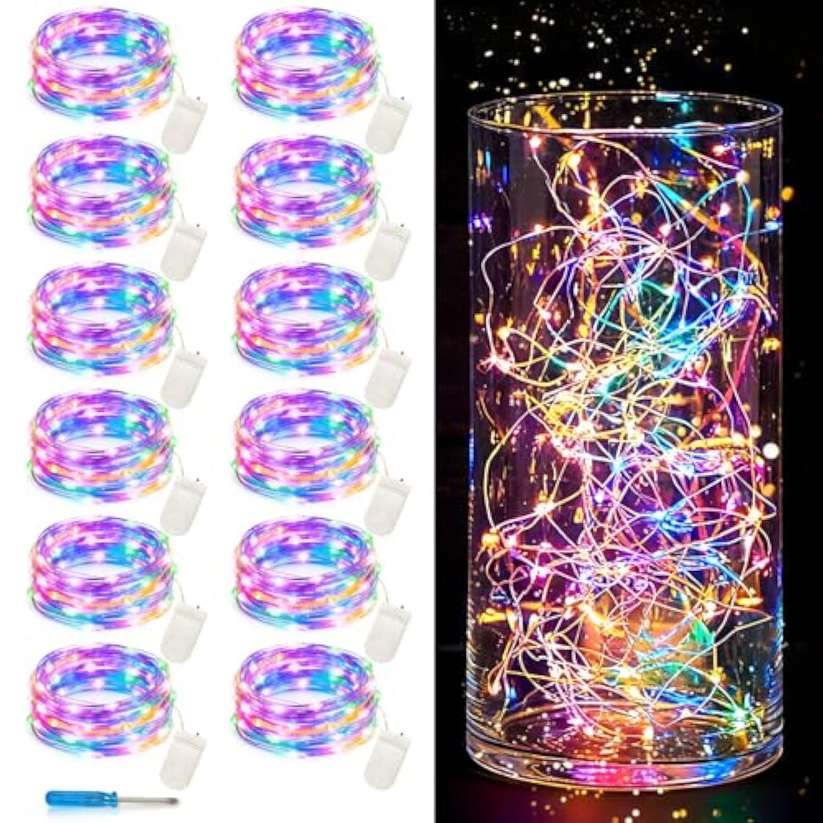 Fairy Lights Battery Operated Mini Starry String Lights, 12 Pack 30 Leds 10 Ft Silvery Copper Wire Lights Multicolor, Wo