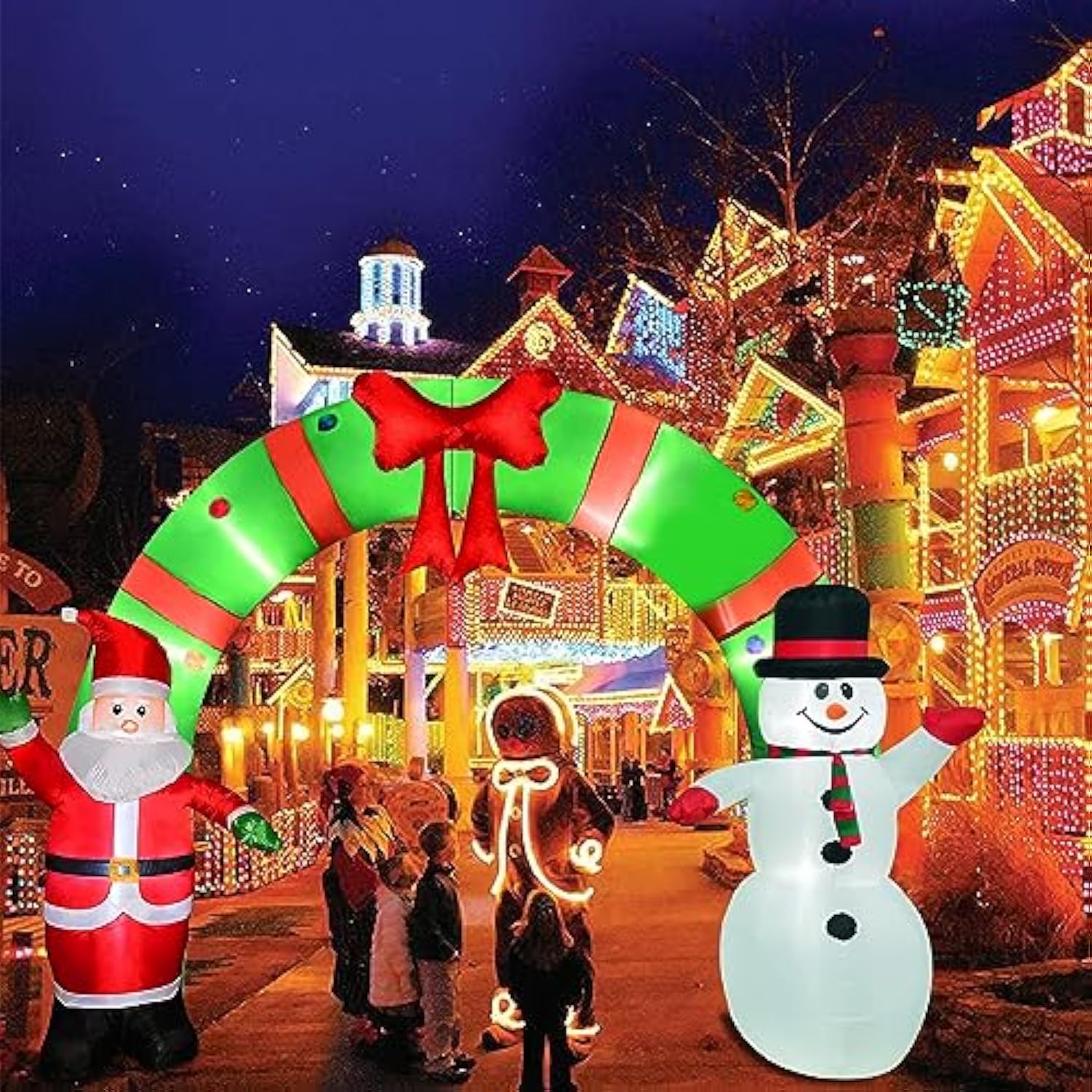12 Ft Lighted Christmas Inflatable Archway, Inflatable Santa Claus And Snowman Arch Indoor And Outdoor Holiday Decoratio