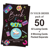 50 Pack Back To The 90S Theme Scratch Off Game, Retro Earphone Roller Skate Scratch Card For Baby Shower Birthday Party Lottery Group Games Enterprises Activity, Baby Shower Activity And Idea