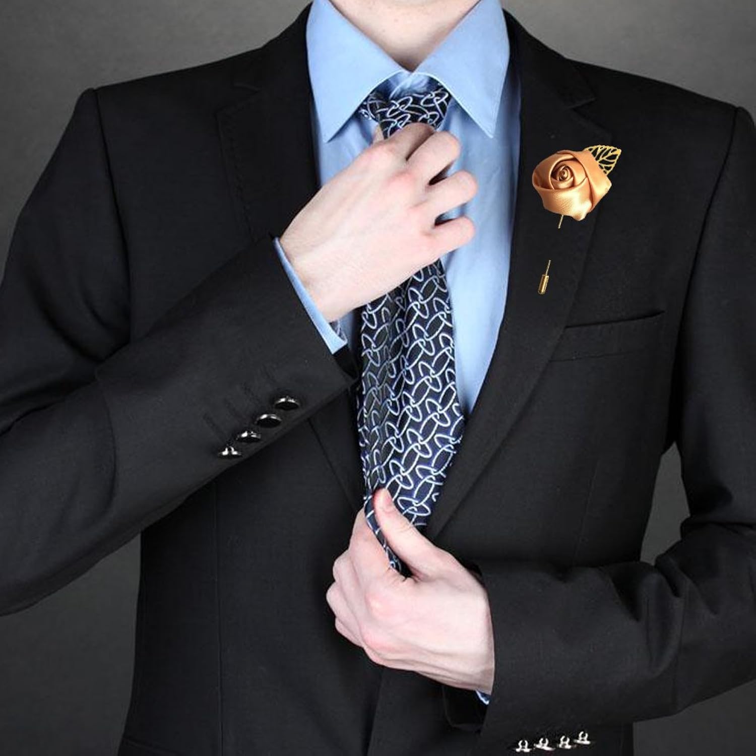 12Pieces/Lot Groom Boutonniere Wedding Silk Rose(3.5Cm) Flowers Accessories Prom Pin Man Suit Decoration Light Coffee
