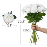 12 Pcs White Rose Artificial Flowers, Fake Roses With Long Stem Realistic Silk Rose Bouquets Wedding Valentines Day Decorations Faux Floral Arrangement Bridal Shower Party Home Table Decor
