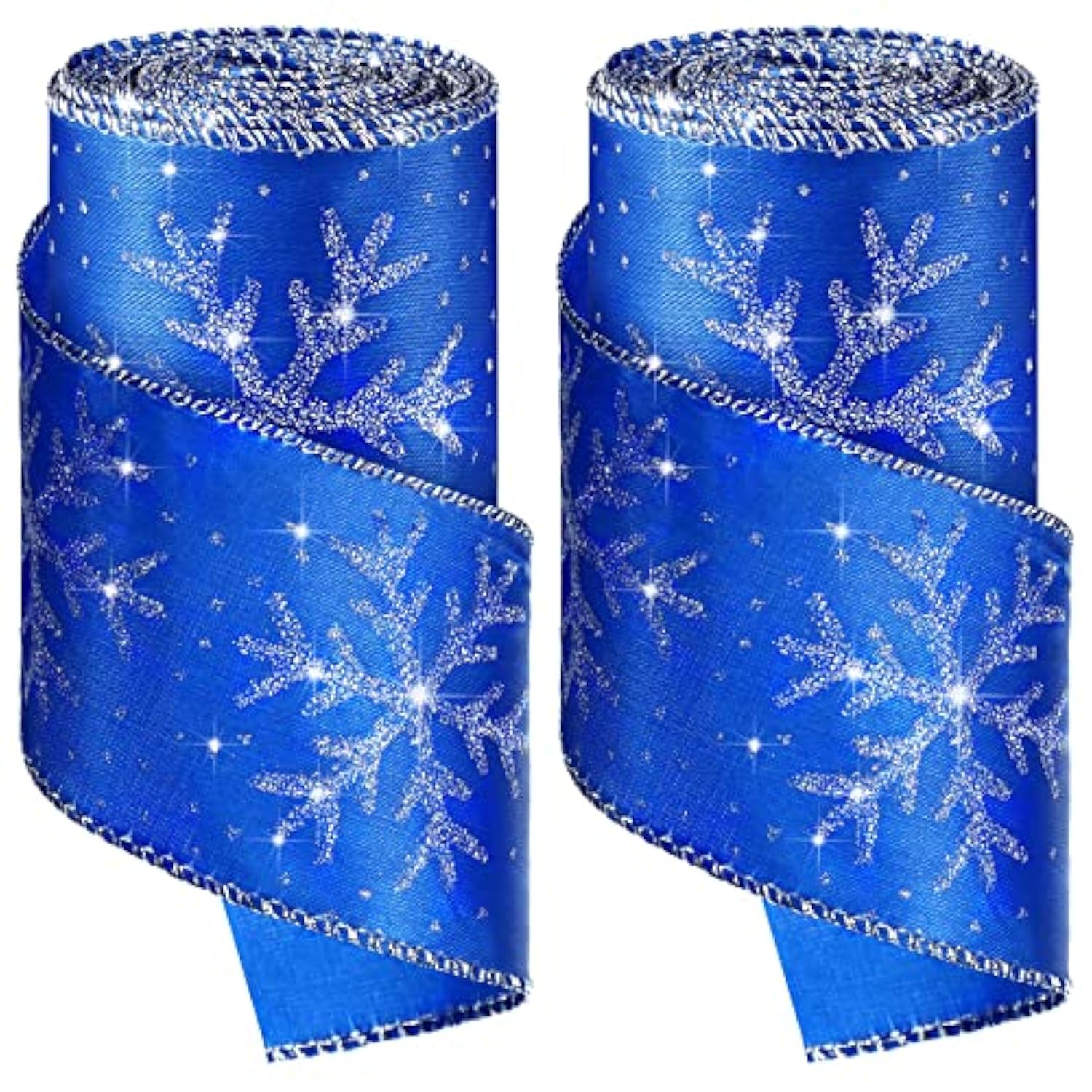 Christmas Snowflake Wired Ribbon, 2.5 Inches X 12 Yards 2 Rolls Satin