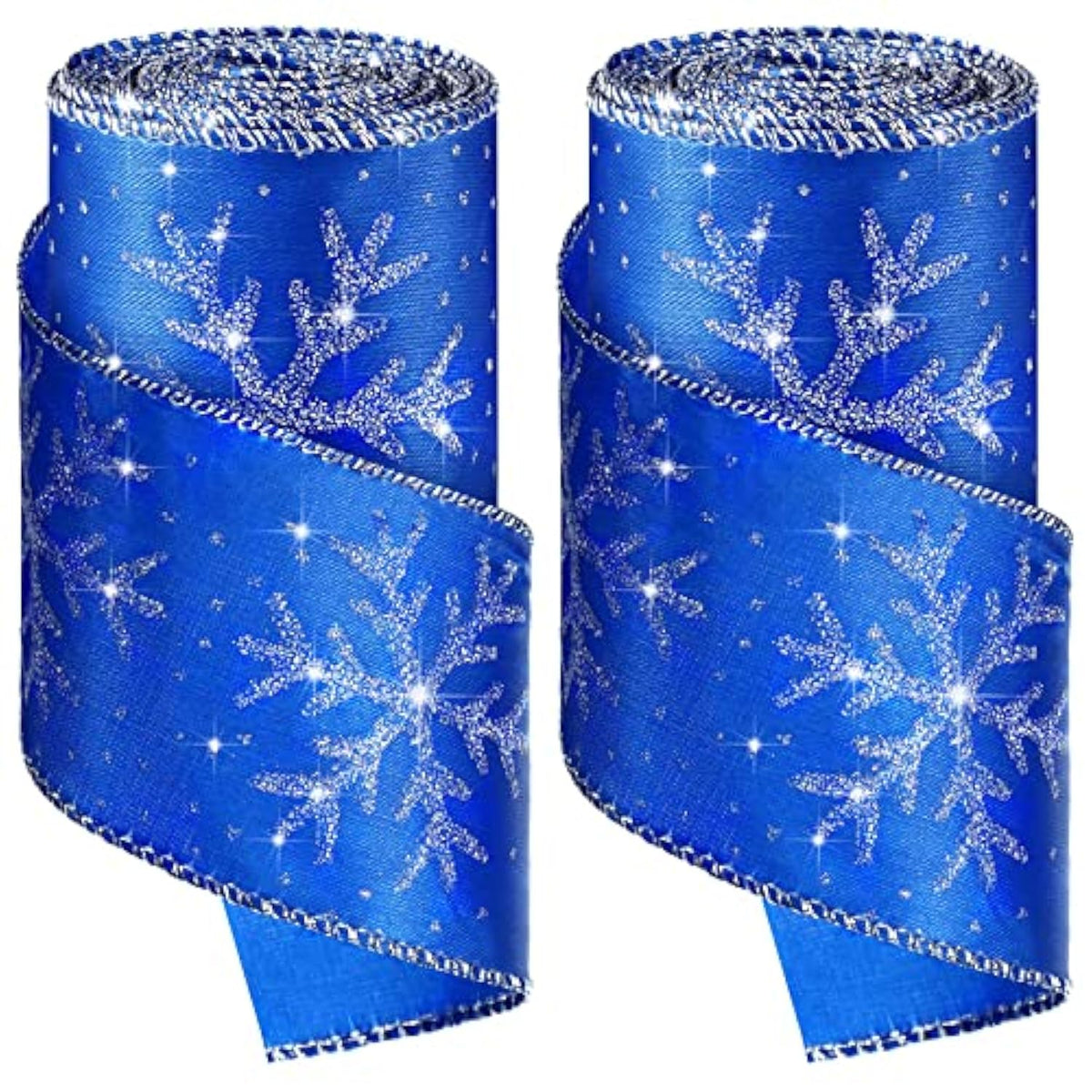 Christmas Snowflake Wired Ribbon, 2.5 Inches X 12 Yards 2 Rolls Satin
