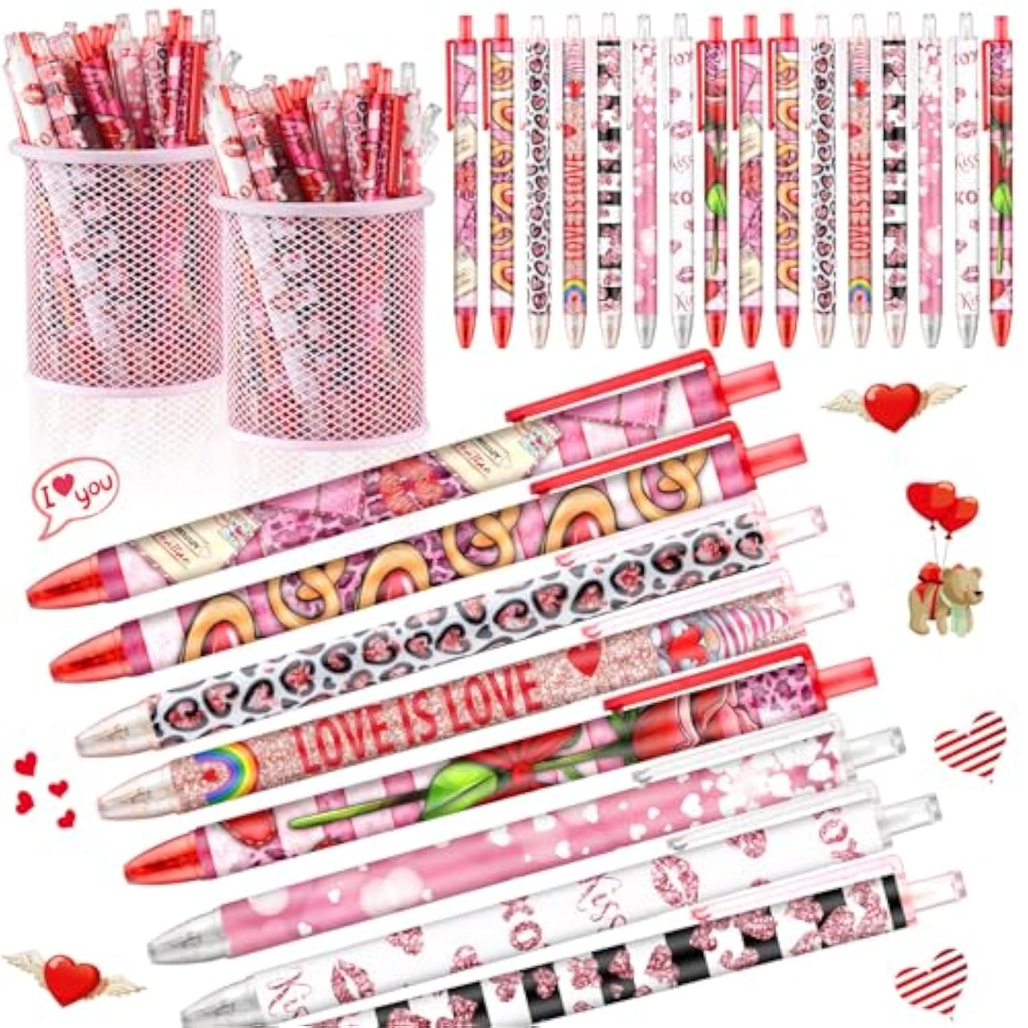 72 Pcs Valentines Day Pens Bulk Valentine'S Day Heart Ballpoint Pens Retractable Black Ink For Study Prizes Exchange Gift Office Supplies Party Favors Game Prizes