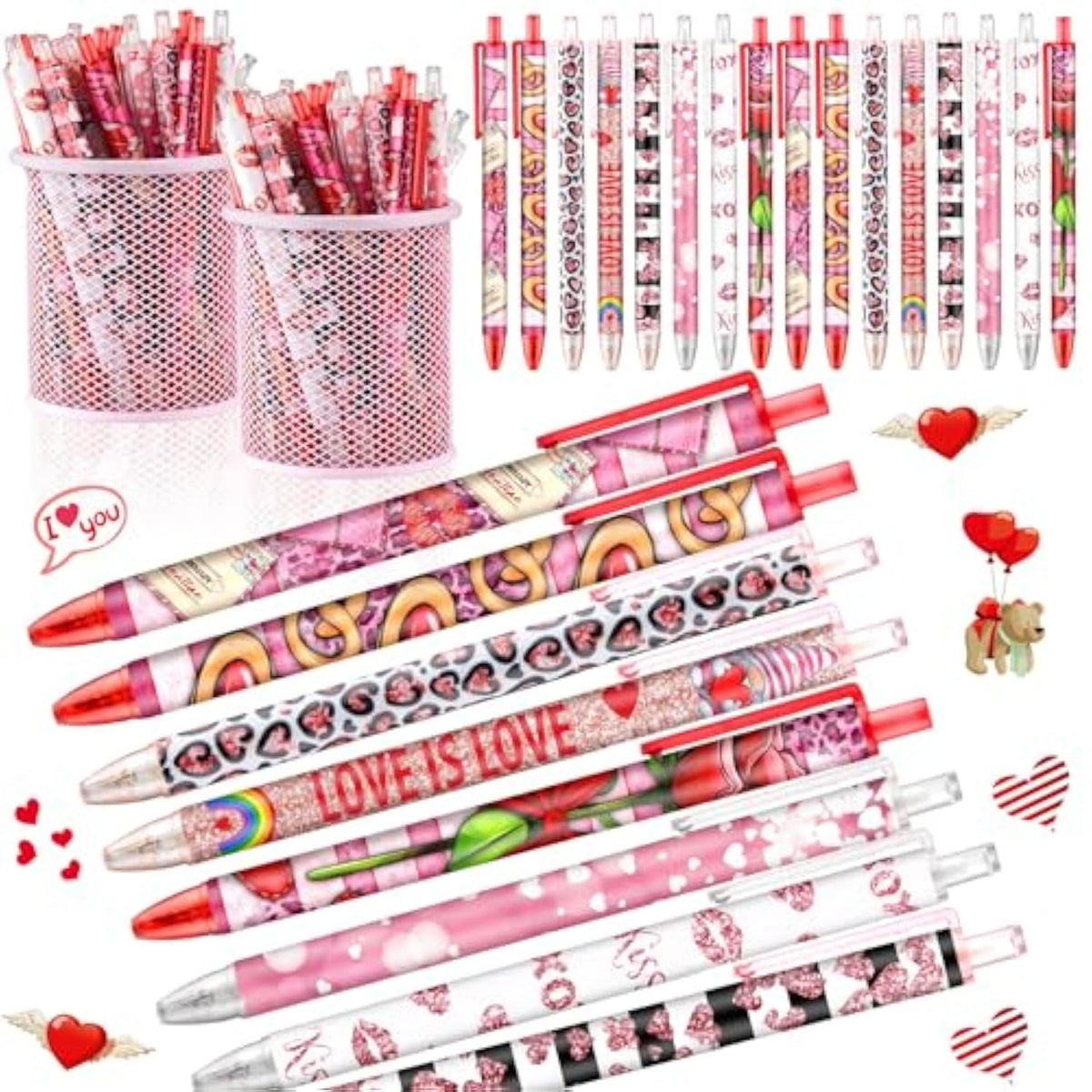 72 Pcs Valentines Day Pens Bulk Valentine'S Day Heart Ballpoint Pens Retractable Black Ink For Study Prizes Exchange Gift Office Supplies Party Favors Game Prizes