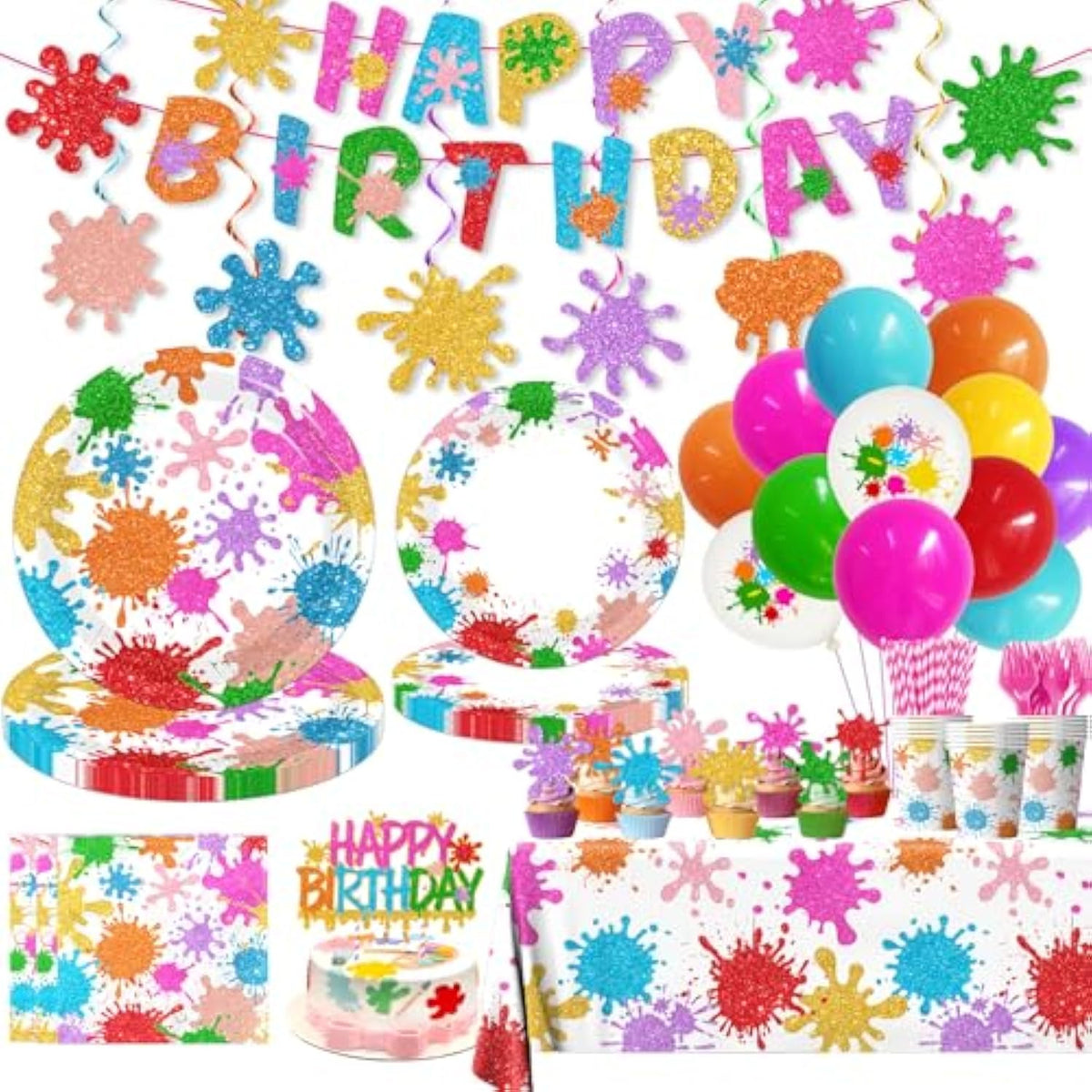 215PCS Paint Party Decorations – Art Theme Plates, Napkins, Balloons, Tableware & Decor Set