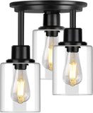 3 Light Black Semi Flush Mount Ceiling Light with Clear Glass Shades Modern Fixture