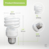 13W T2 Spiral CFL Light Bulbs E26 Base 5000K Daylight 900 Lumens 60W Equivalent UL Listed 4 Pack