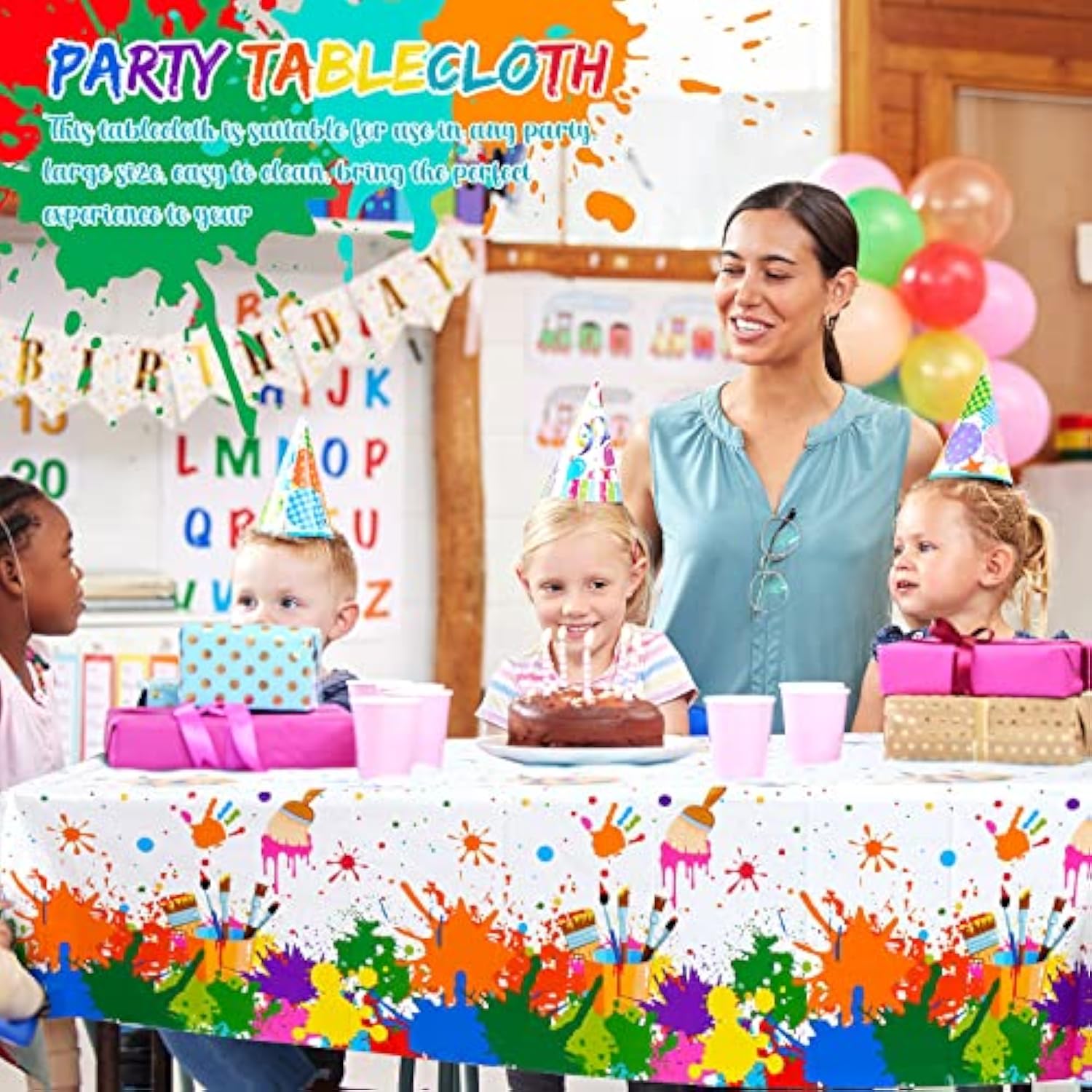 Art Party Supplies for 24 – Paint-Themed Plates, Cups, Napkins, Tablecloth (122pcs)