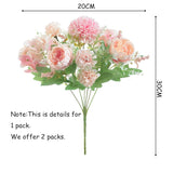 Artificial Flowers, 2 Pack Fake Peony Silk Hydrangea Bouquet Decor Plastic Carnations Daisy Realistic Flower Arrangements Wedding Decoration Table Centerpieces,For Home Office Party Decor (Pink)