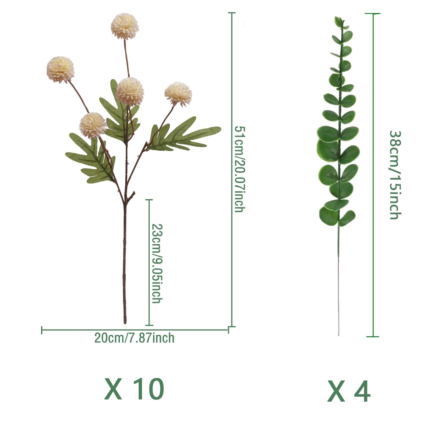 10Pcs Faux Beige Kiku Flowers, 5 Heads Each Stem & 4 Branches Eucalyptus Stems, Artificial Small Mini Chrysanthemum Flowers For Aesthetic Room Decor, Floral Arrangements Centerpiece