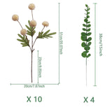10Pcs Faux Beige Kiku Flowers, 5 Heads Each Stem & 4 Branches Eucalyptus Stems, Artificial Small Mini Chrysanthemum Flowers For Aesthetic Room Decor, Floral Arrangements Centerpiece