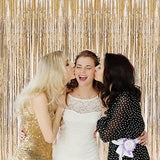 2 Pcs 3.2ft x 8.2ft Champagne Gold Metallic Tinsel Foil Fringe Curtains Photo Booth Backdrop for Baby Shower Birthday Wedding Holiday Celebration Bachelorette Party Decorations