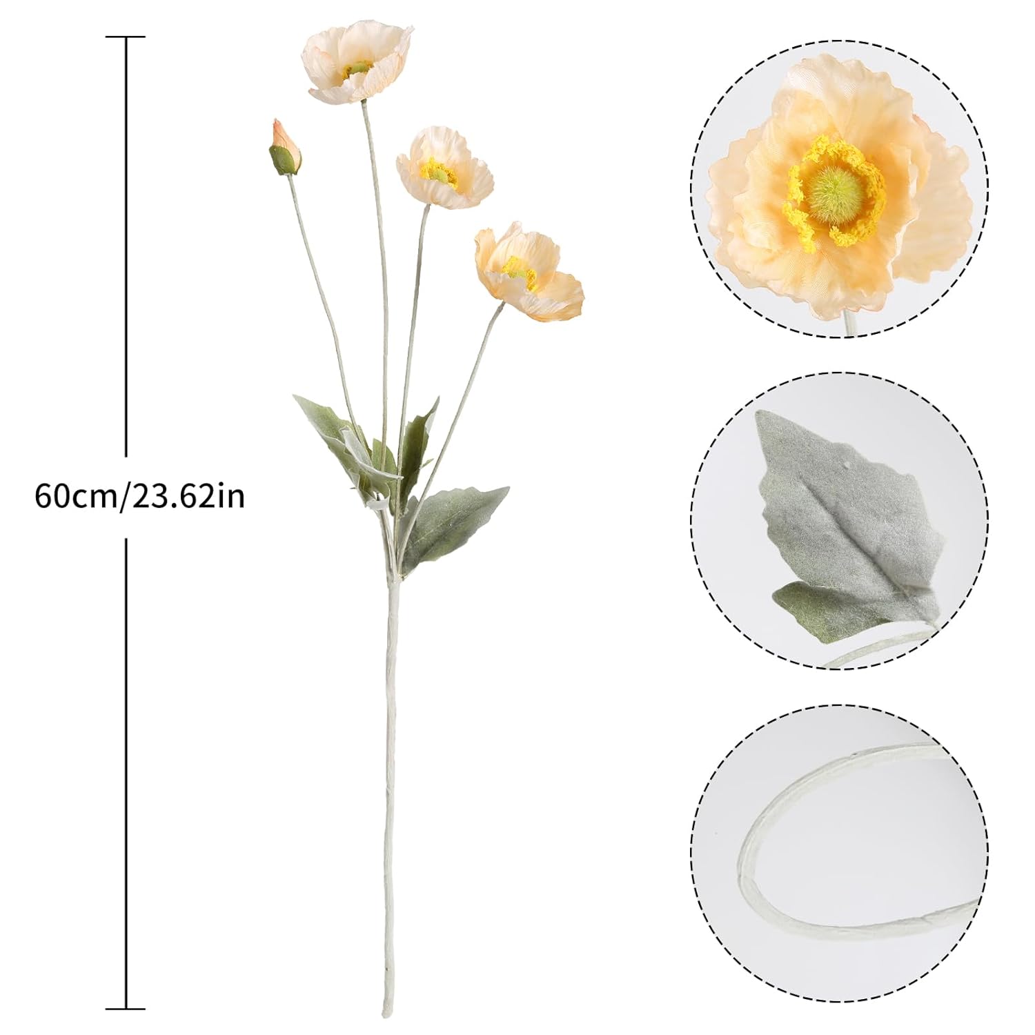 Poppy Silk Flowers,8Pcs Champagne Artificial Poppy Flower Fake Poppies For Wedding Party Table Centerpiece Arrangement(Champagne)