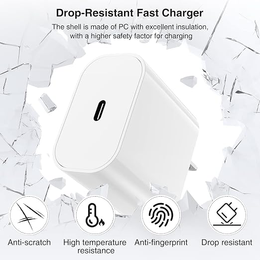 20W USB C Fast Wall Charger with 10FT USB C to USB C Cable for iPhone 17 16 15 iPad