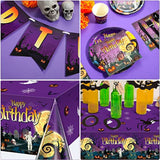 Halloween Birthday Party Tableware Set for 25 – Plates, Cups, Napkins, Banner & Tablecloth for Kids