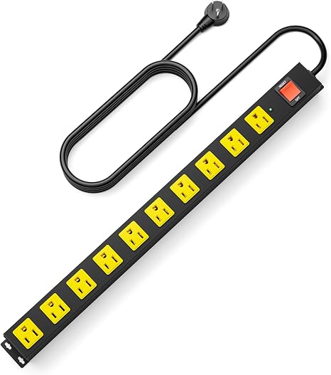 10 Outlet Metal Power Strip 2100J Surge Protector 6FT Cord Wide Spaced
