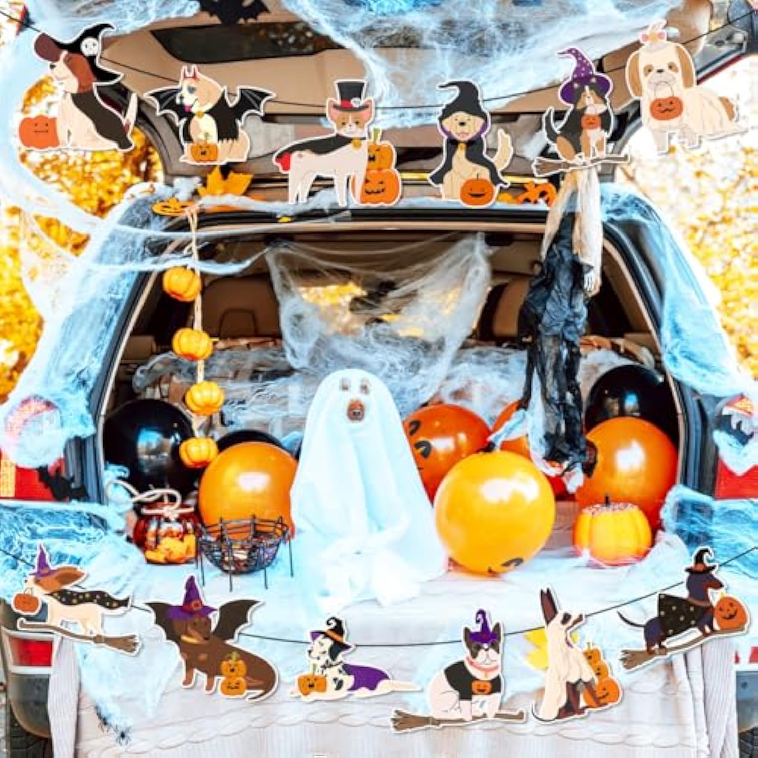 Halloween Dog Garland: Witch Hat, Pumpkin Puppy Banner