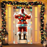 Christmas Door Decoration With String Light Santa Claus Cover Hanging Banner Backdrop Photo Booth Background For Holiday New Year Winter Indoor Outside Front Party Supplies 71X35 Inch