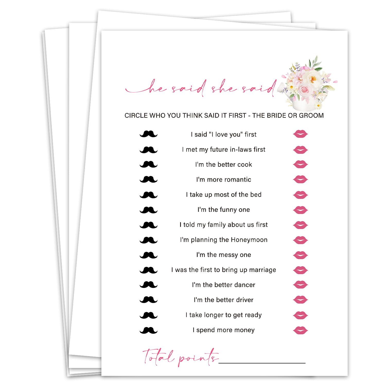 He Said She Said Bridal Shower Games, Tea Party Bridal Shower Games Cards 30 Guests, Pink Floral Wedding Engagement Bachelorette Party Activity & Game Reception Supplies-B06
